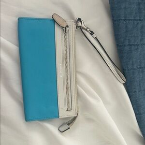 Coach Turquoise and Cream Wristlet